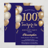 Invitation Surprise 100e Anniversaire Marine Blu and Gold Bal (Devant / Derrière)