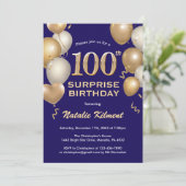 Invitation Surprise 100e Anniversaire Marine Blu and Gold Bal (Debout devant)