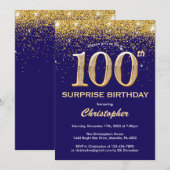 Invitation Surprise 100e anniversaire Marine Blue and Gold Pa (Devant / Derrière)