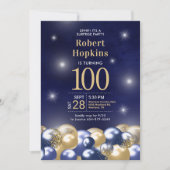 Invitation Surprise 100e anniversaire Marine Blue Gold Ballon (Devant)