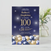 Invitation Surprise 100e anniversaire Marine Blue Gold Ballon (Debout devant)