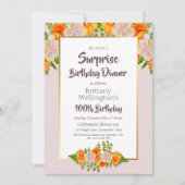Invitation Surprise 100e anniversaire Orange Floral Gold Fron (Devant)