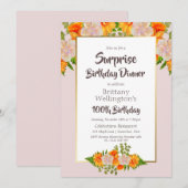 Invitation Surprise 100e anniversaire Orange Floral Gold Fron (Devant / Derrière)