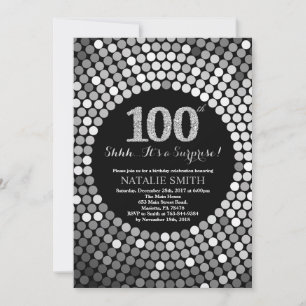 Invitation Surprise 100e Anniversaire Paillettes Noires et Ar