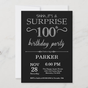 Invitation Surprise 100e Anniversaire Paillettes Noires et Ar