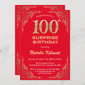 Invitation Surprise 100e anniversaire Parties scintillant rou (Devant / Derrière)