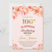 Invitation Surprise 100e anniversaire Pink Gold Floral Diner (Devant)