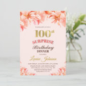Invitation Surprise 100e anniversaire Pink Gold Floral Diner (Debout devant)