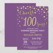 Invitation Surprise 100e anniversaire Purple and Gold Diamond (Devant / Derrière)