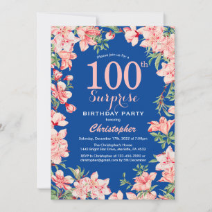 Invitation Surprise 100e anniversaire rose fleurs florales bl