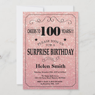 Invitation Surprise 100e anniversaire Rose Rose Parties scint