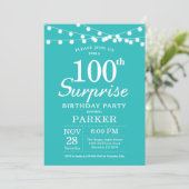 Invitation Surprise 100e anniversaire Turquoise Aqua Turquois (Debout devant)
