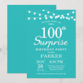 Invitation Surprise 100e anniversaire Turquoise Aqua Turquois (Devant / Derrière)