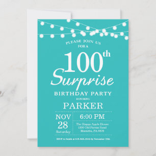 Invitation Surprise 100e anniversaire Turquoise Aqua Turquois