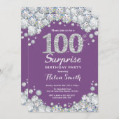 Invitation Surprise 100e anniversaire violet et diamant d'arg (Devant / Derrière)