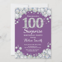 Surprise 100e anniversaire violet et diamant d'arg