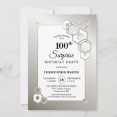 Invitation Surprise 100e fête d'anniversaire d'argent géométr (Devant)