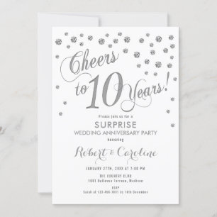 Invitation Surprise 10e anniversaire de mariage - Blanc et ar