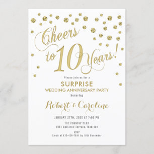 Invitation Surprise 10e anniversaire de mariage - Blanc & Or