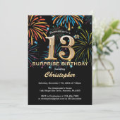 Invitation Surprise 13e anniversaire Black Gold Rainbow Firew (Debout devant)