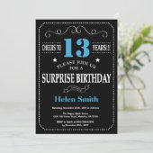Invitation surprise 13e anniversaire Bleu et noir (Debout devant)