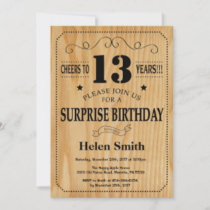 Invitation Surprise 13e Anniversaire Bois Rustique