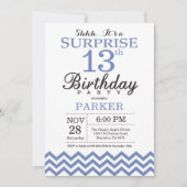 Invitation Surprise 13e Anniversaire Chevron Bleu (Devant)