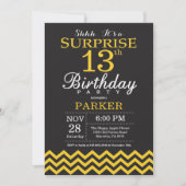 Invitation Surprise 13e anniversaire Chevron noir et jaune (Devant)
