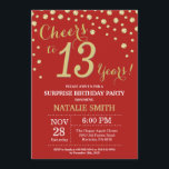 Invitation Surprise 13e anniversaire Diamant rouge et or<br><div class="desc">Surprise 13e anniversaire Invitation avec Parties scintillant rouge et or Arrière - plan diamant. Confetti d'or. Anniversaire enfant. Anniversaire garçon ou fille. Pour plus de personnalisation,  cliquez sur le bouton "Customiser" et utilisez notre outil de conception pour modifier ce modèle.</div>
