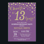 Invitation Surprise 13e anniversaire Diamant violet et or<br><div class="desc">Invitation surprise 13e anniversaire avec Arrière - plan Diamant de Parties scintillant violet et or. Gold Confetti.Anniversaire enfant. Anniversaire des garçons ou des filles. Pour plus de personnalisation,  cliquez sur le bouton "Customiser" et utilisez notre outil de conception pour modifier ce modèle.</div>