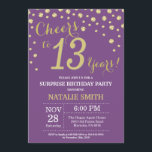 Invitation Surprise 13e anniversaire Diamant violet et or<br><div class="desc">Invitation surprise 13e anniversaire avec Arrière - plan Diamant de Parties scintillant violet et or. Gold Confetti.Anniversaire enfant. Anniversaire des garçons ou des filles. Pour plus de personnalisation,  cliquez sur le bouton "Customiser" et utilisez notre outil de conception pour modifier ce modèle.</div>