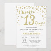 Invitation Surprise 13e anniversaire Gold Parties scintillant (Devant / Derrière)