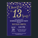 Invitation Surprise 13e anniversaire Marine Bleu et Diamant O<br><div class="desc">Invitation surprise 13e anniversaire avec l'Arrière - plan Diamond Parties scintillant bleu et or Marine. Confetti d'or. Anniversaire enfant. Anniversaire garçon ou fille. Pour plus de personnalisation,  cliquez sur le bouton "Customiser" et utilisez notre outil de conception pour modifier ce modèle.</div>