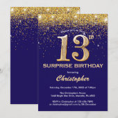Invitation Surprise 13e anniversaire Marine Blue and Gold Par (Devant / Derrière)