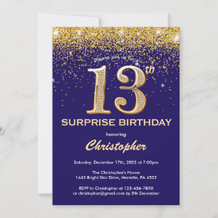 Invitation Surprise 13e anniversaire Marine Blue and Gold Par