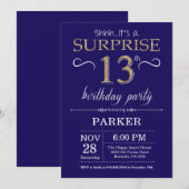 Invitation Surprise 13e anniversaire Marine Blue and Gold Par (Devant / Derrière)
