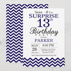 Invitation Surprise 13e anniversaire Marine Blue Chevron