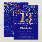 Invitation Surprise 13e anniversaire Marine Blue & Gold Firew (Devant / Derrière)