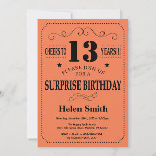 Invitation Surprise 13e Anniversaire Noir et Corail