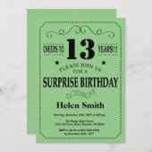 Invitation Surprise 13e anniversaire Noir et Vert (Devant / Derrière)