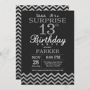 Invitation surprise 13e anniversaire Parties scint