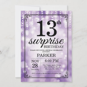 Invitation surprise 13e anniversaire Parties scint