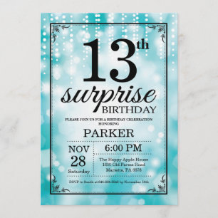 Invitation surprise 13e anniversaire Parties scint
