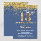 Invitation Surprise 13e anniversaire Parties scintillant bleu (Devant / Derrière)