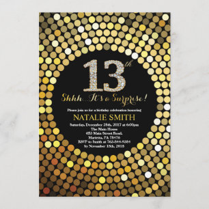 Invitation Surprise 13e anniversaire Parties scintillant noir