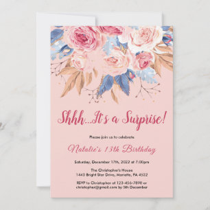 Invitation Surprise 13e Anniversaire Rose Botanique Floral