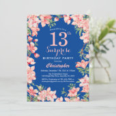 Invitation Surprise 13e anniversaire rose fleurs florales ble (Debout devant)