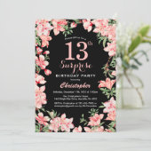 Invitation Surprise 13e anniversaire rose fleurs florales Noi (Debout devant)