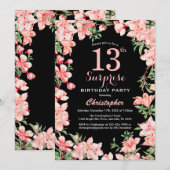 Invitation Surprise 13e anniversaire rose fleurs florales Noi (Devant / Derrière)