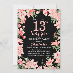 Invitation Surprise 13e anniversaire rose fleurs florales noi